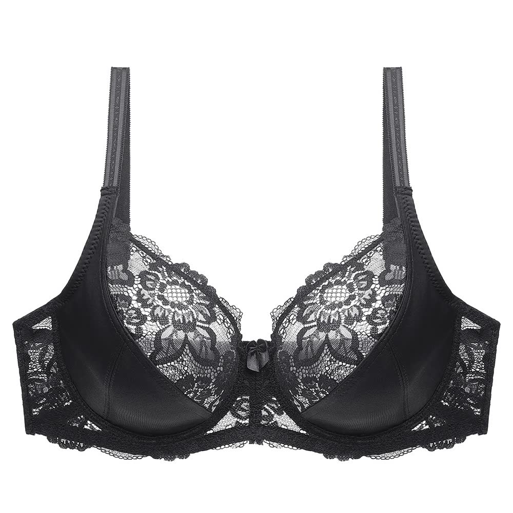 Fashion Casual All-fitting Lace See-through Bra Women's Underwear Underwire Embroidery Floral Bra Size-extended
