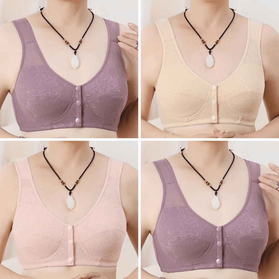 Convenient Front Button Flower Bra