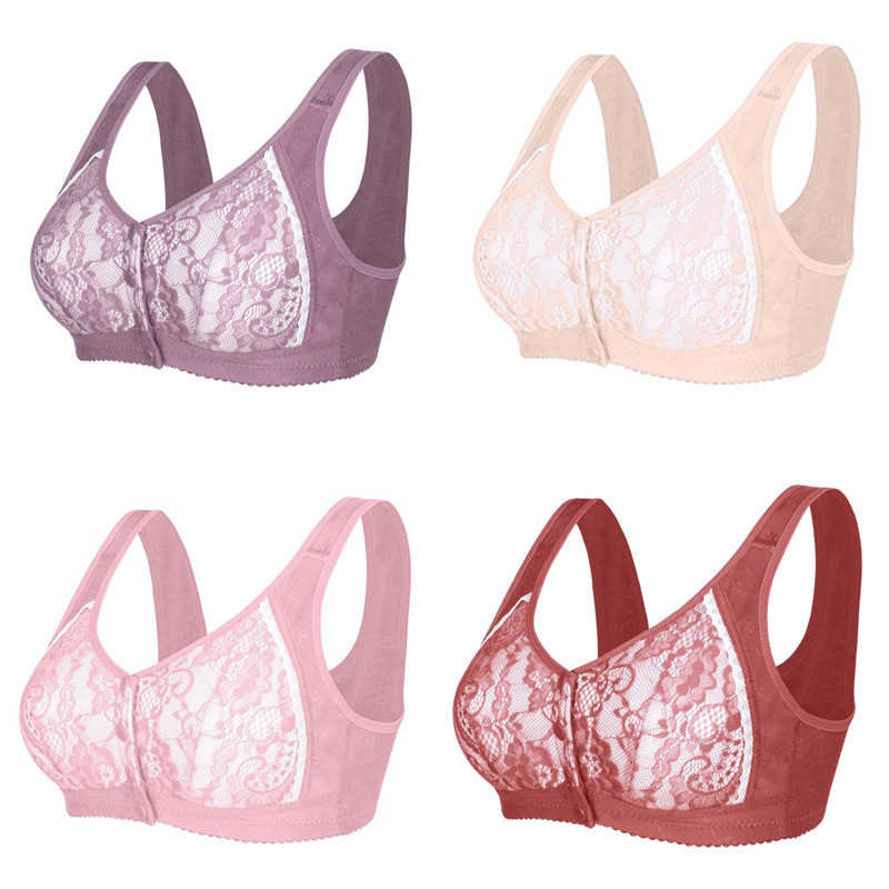 Lace Cup Front Button Women Underwear Plus Size Underwire Bra