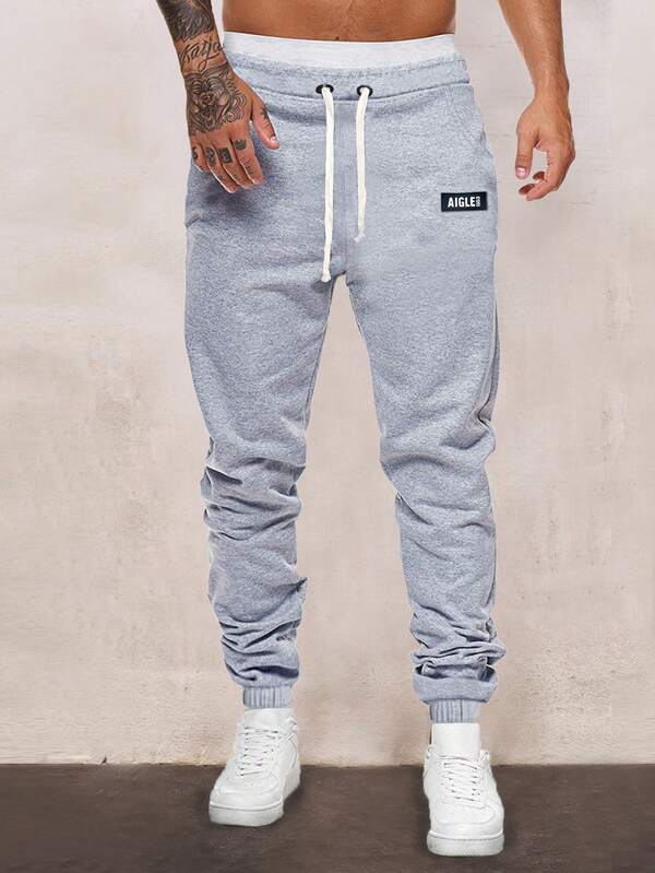 Men Letter Patched Drawstring Waist Sweatpants