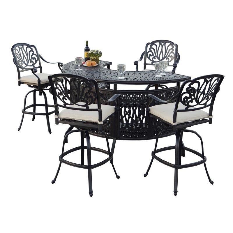 Keyes Half Round 4 - Person 36.5'' Long Aluminum Bar Height Dining Set with Cushions