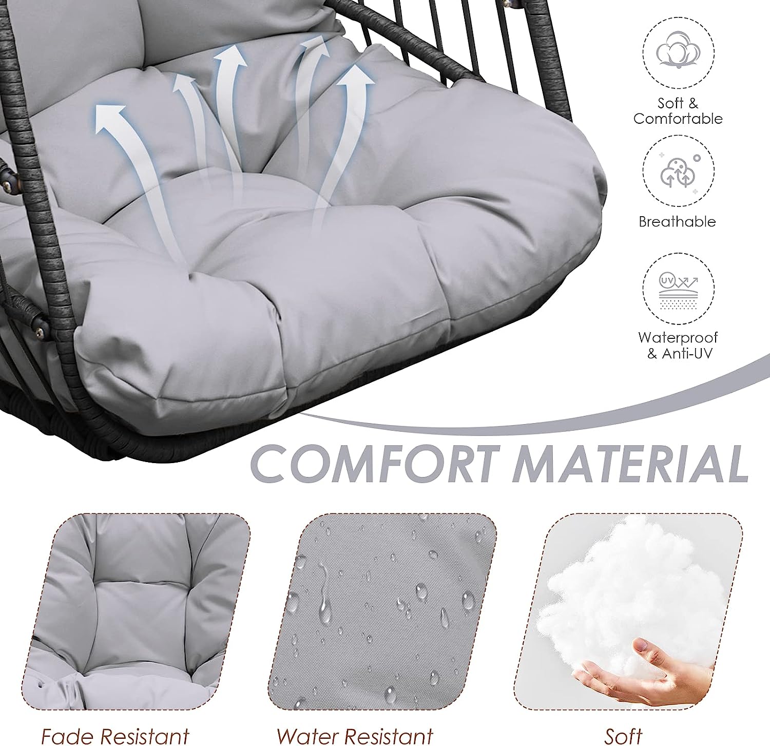 RADIATA Foldable Wicker Rattan Hanging Egg Chair with Stand, Swing Chair with Cushion and Pillow, Lounging Chair for Indoor Outdoor Bedroom Patio Garden (Beige with Stand)