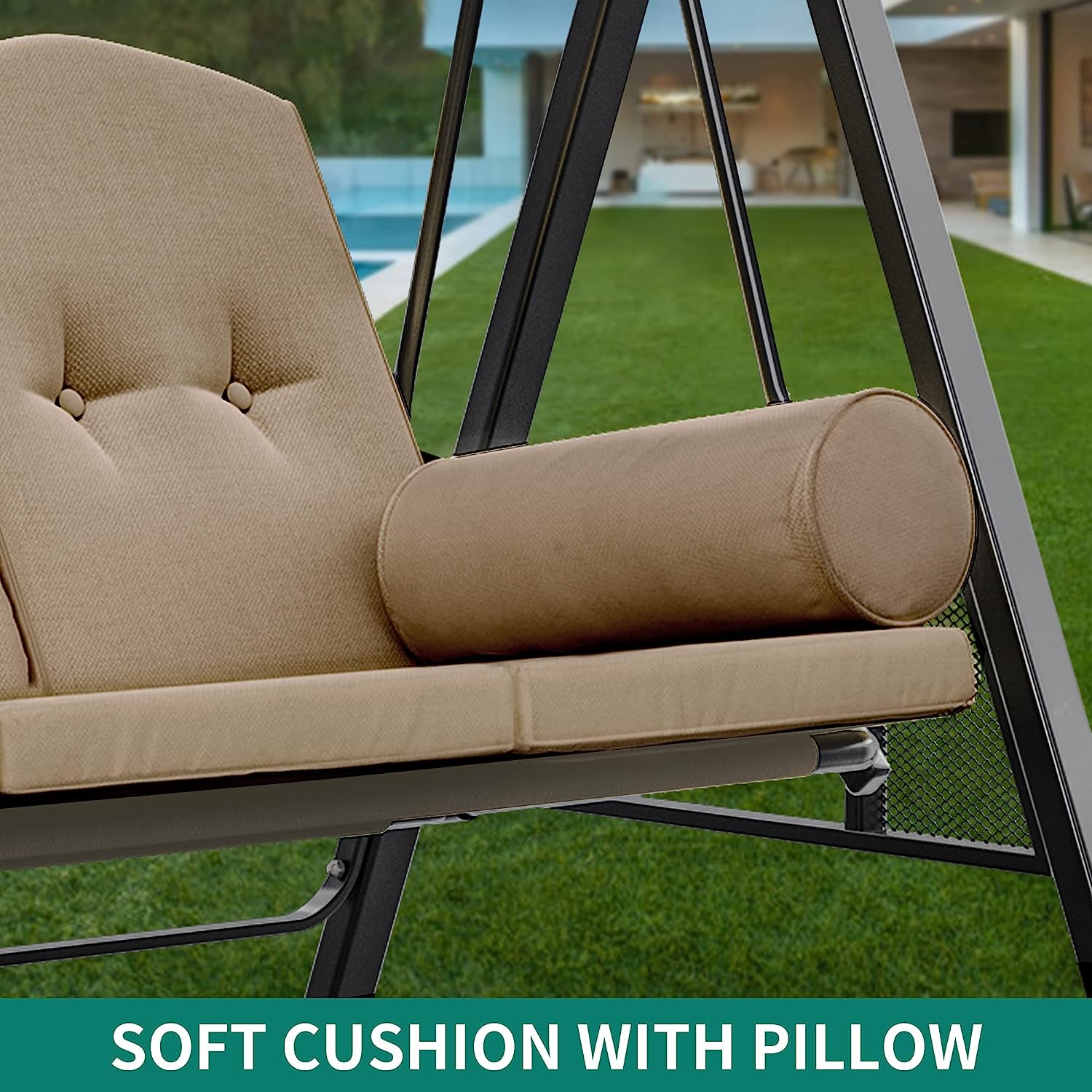 YITAHOME 3-Seat Deluxe Porch Swing Outdoor Heavy Duty Patio Swing Chair with Adjustable Canopy Removable Cushions Weather Resistant Steel Frame Suitable for Garden, Lawn, Backyard, Balcony, Navy Blue