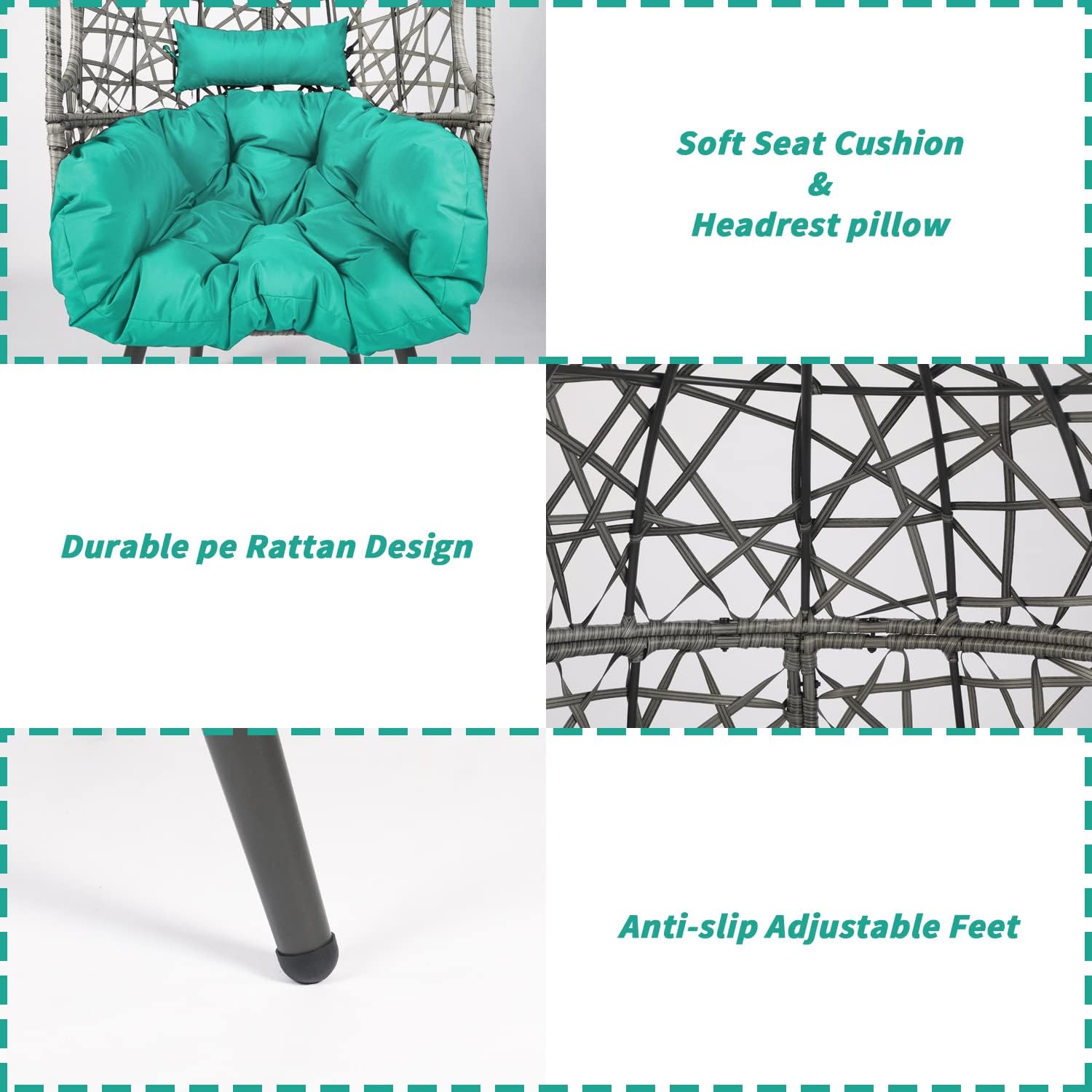 LAZZO Swing Egg Chair, Rattan Hanging Chair, Indoor & Outdoor Hammock Chair with Seat Cushion & Pillow for Patio Porch Lounge Bedroom