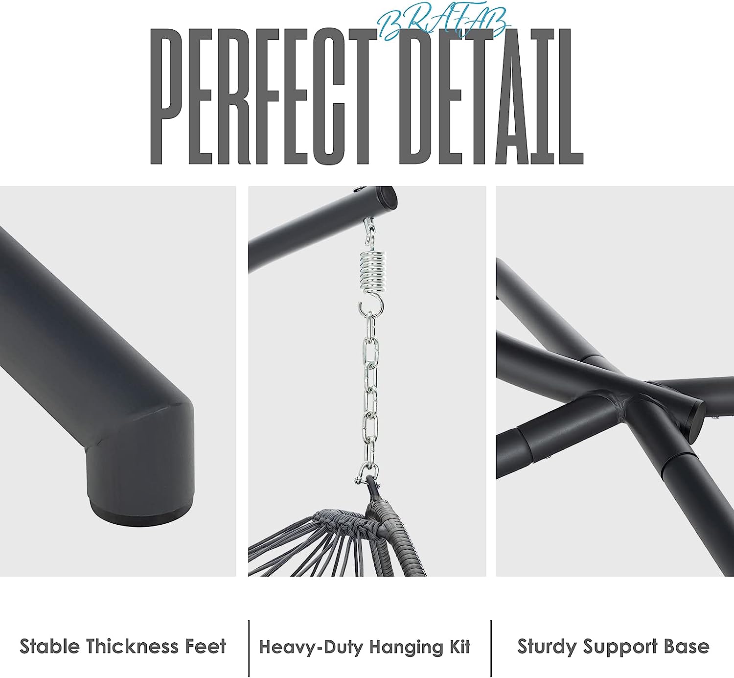 Brafab Swing Egg Chair, Hammock Chair, Hanging Chair, Aluminum Frame and UV Resistant Cushion with Steel Stand, Indoor Outdoor Patio Porch Lounge Bedroom Hand Made Wicker Rattan Chair, 350LBS Capacity