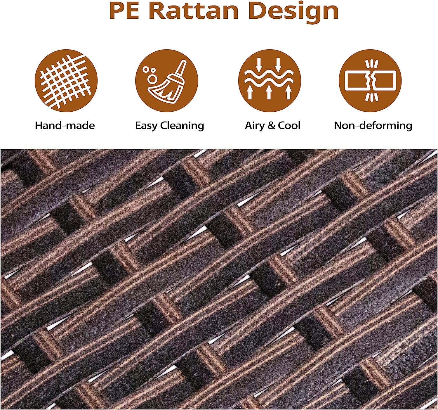 J.M.Deco 3 Seat Porch Swing, Outdoor Swing with Canopy Adjustable, 3 Pillows & 2 Side Trays, Wicker Patio Swing Chair for Balcony, Garden, Poolside, Backyard (Brown)