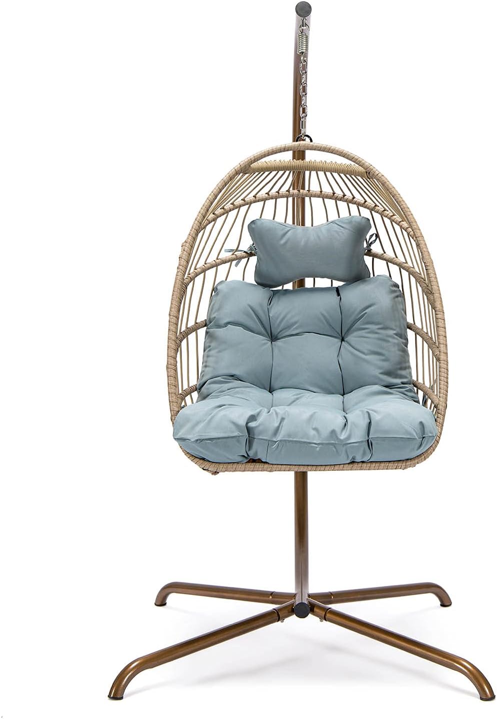 Swing Egg Chair Without Stand Indoor Outdoor Wicker Rattan Patio Basket Hanging Chair with UV Resistant Cushions 265lbs Capaticy for Bedroom Balcony Patio (Without Stand)