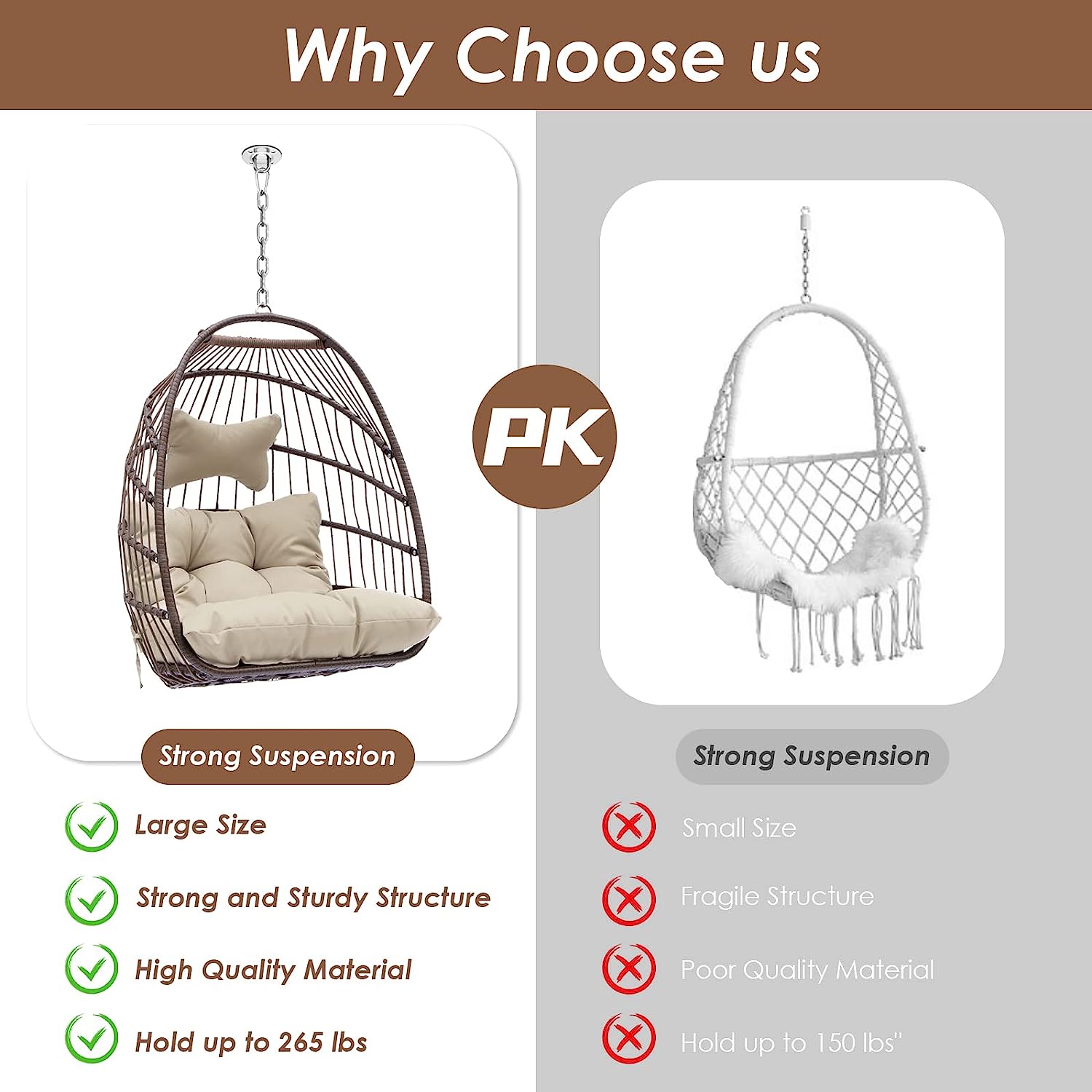 RADIATA Double Egg Chair with Stand Luxury Outdoor Patio Wicker Loveseat Hanging Swing Egg Chairs with Resistant Cushions Metal Frame 500 lbs Capaticy for 2 Persons Patio Backyard Balcony