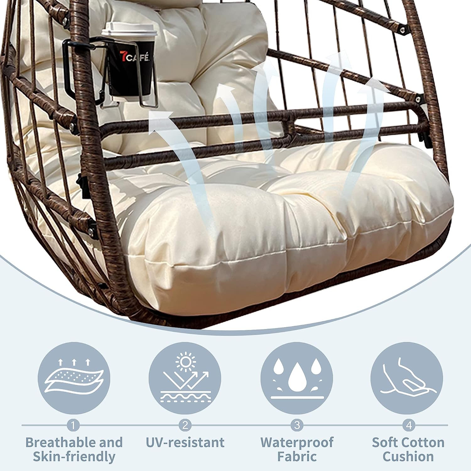 Olela Wicker Egg Swing Chair with Stand Indoor Outdoor,Hanging Egg Chair with Cushion and Pillow,Basket Chair for Bedroom,Living Room or Patio Garden (Natural-Round Base)