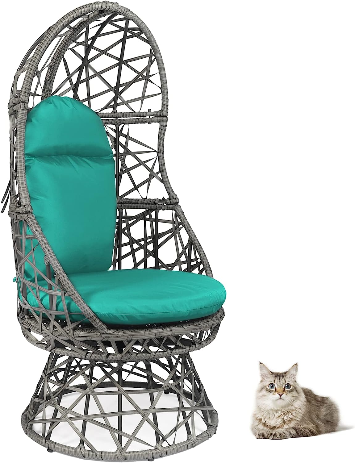 HOPUBUY Hammock Chair Egg Chair with Stand, Hanging Chair with Cushion and Pillow, Rattan Egg Swing Chair for Outdoor Indoor Bedroom, Porch, Balcony, Tree (C-Stand not Included)