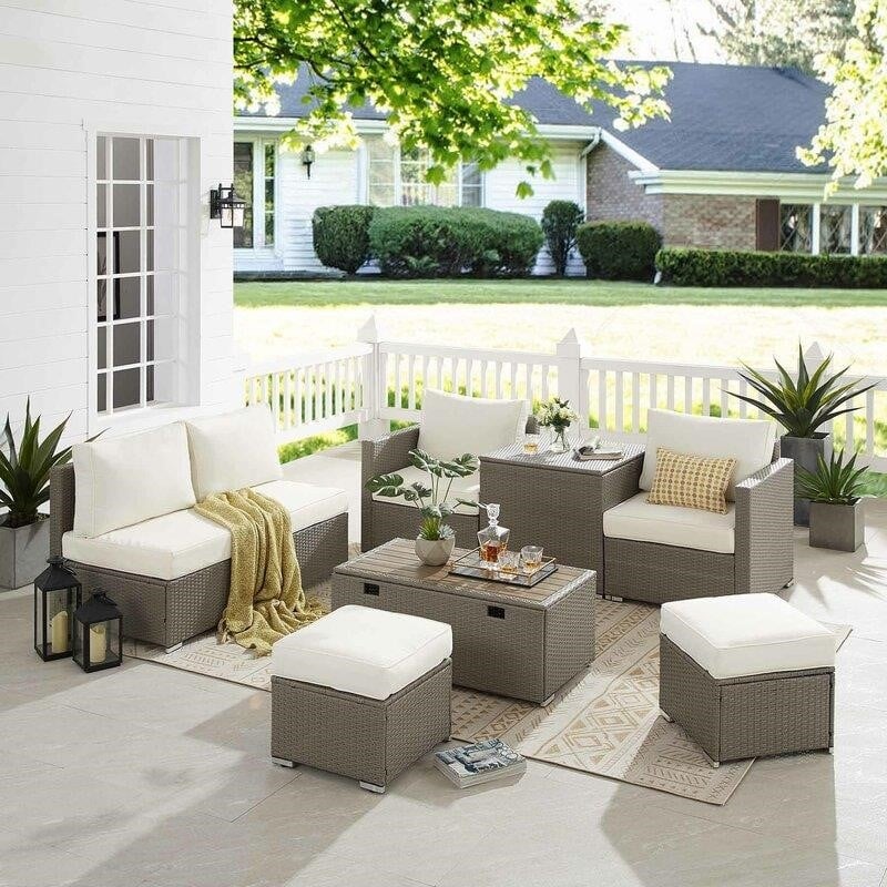 Aaleena Wicker/Rattan 6 - Person Seating Group with Cushions