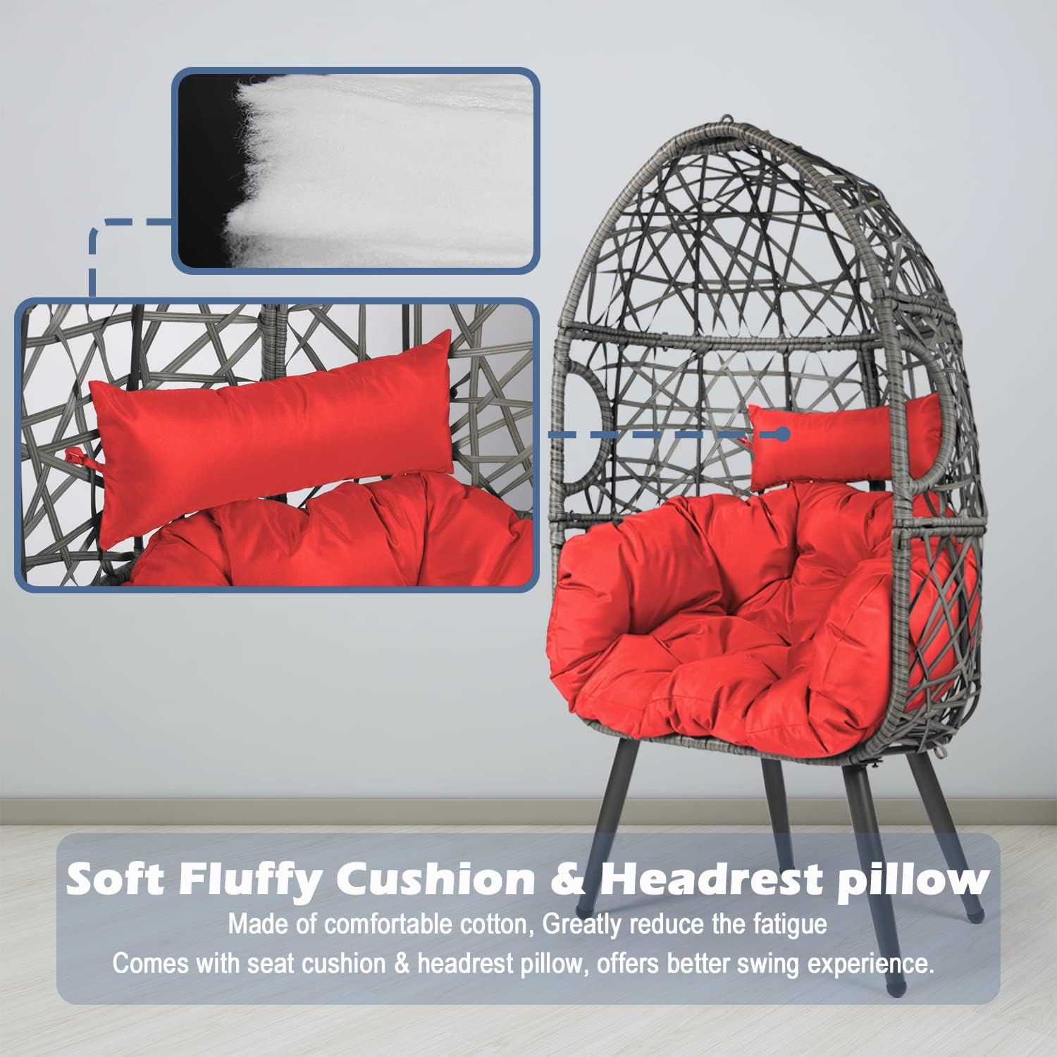 LAZZO Swing Egg Chair, Rattan Hanging Chair, Indoor & Outdoor Hammock Chair with Seat Cushion & Pillow for Patio Porch Lounge Bedroom