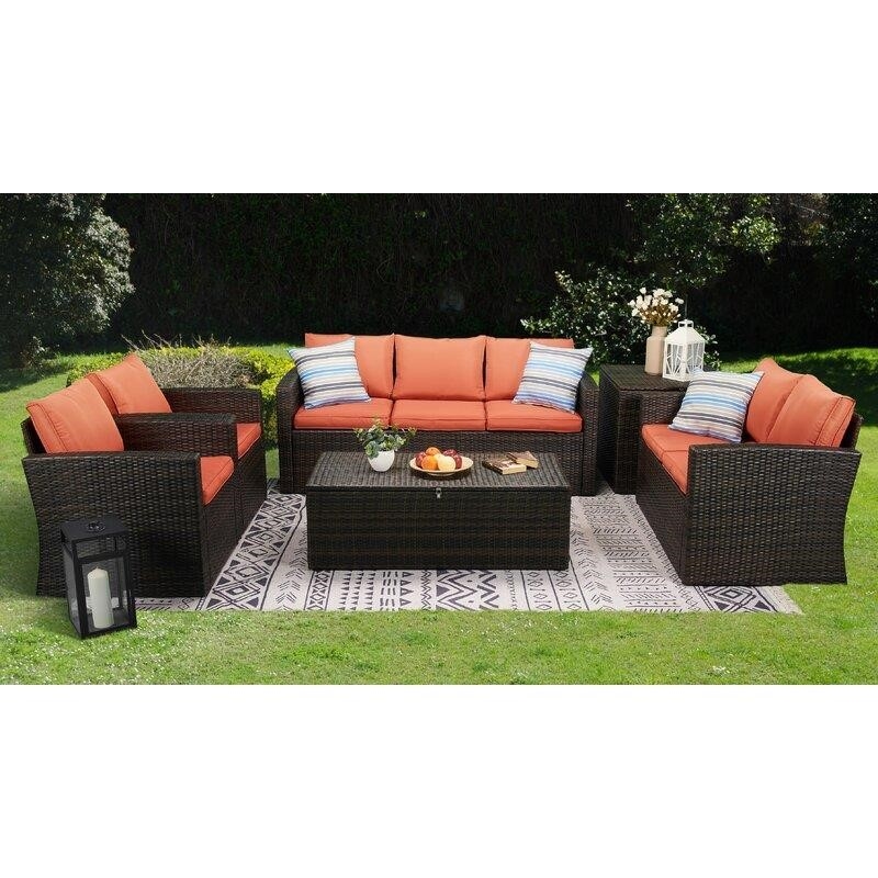 Brindille Wicker/Rattan 7 - Person Seating Group with Cushions