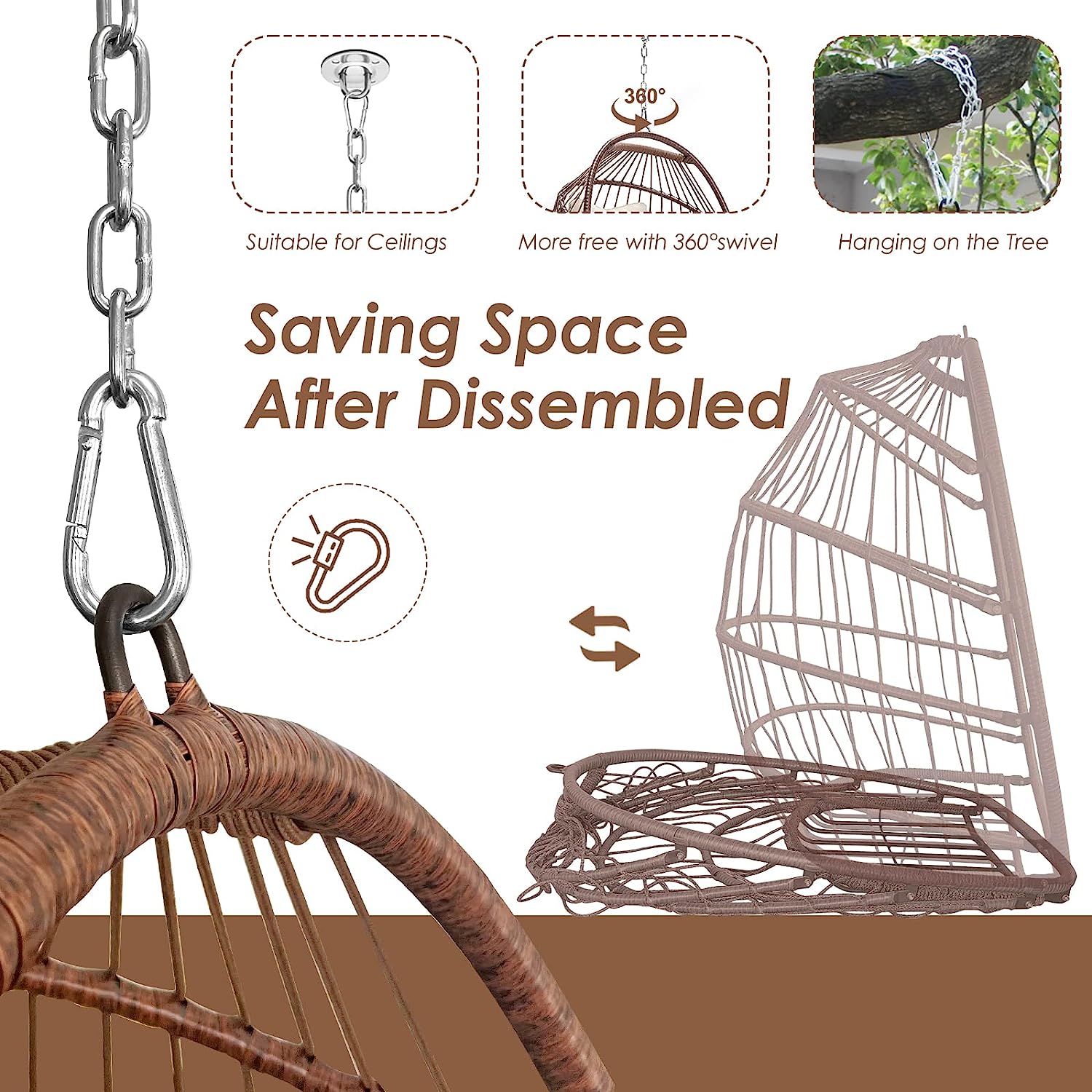 RADIATA Double Egg Chair with Stand Luxury Outdoor Patio Wicker Loveseat Hanging Swing Egg Chairs with Resistant Cushions Metal Frame 500 lbs Capaticy for 2 Persons Patio Backyard Balcony