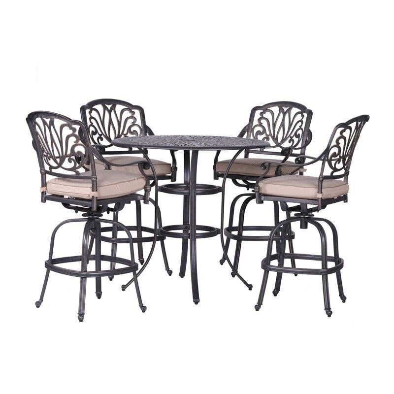 Gunter Round 4 - Person 41.97'' Long Aluminum Bar Height Dining Set with Cushions