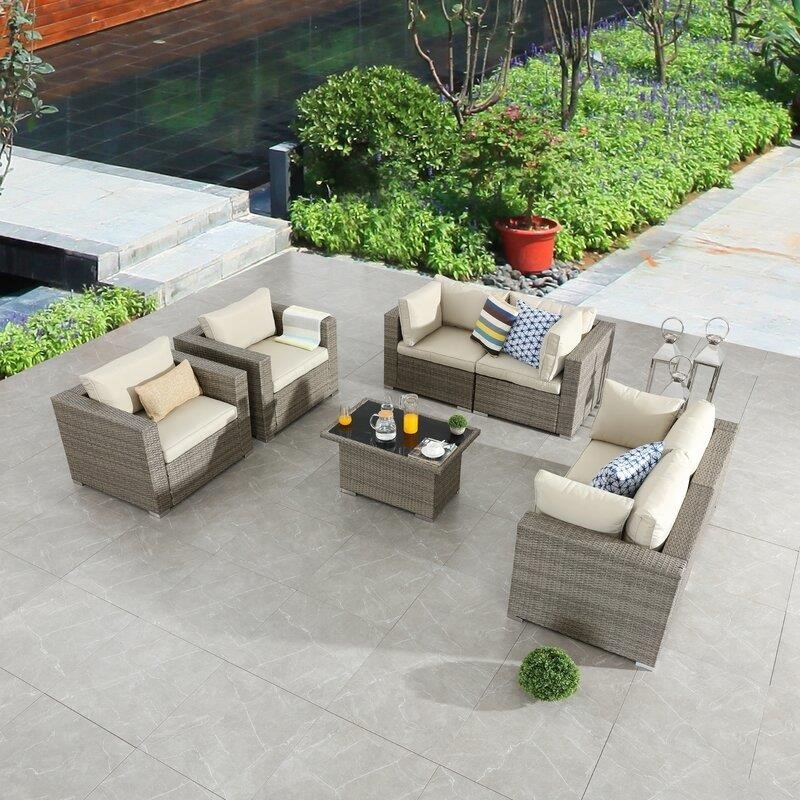 Wragby Wicker/Rattan 6 - Person Seating Group with Cushions