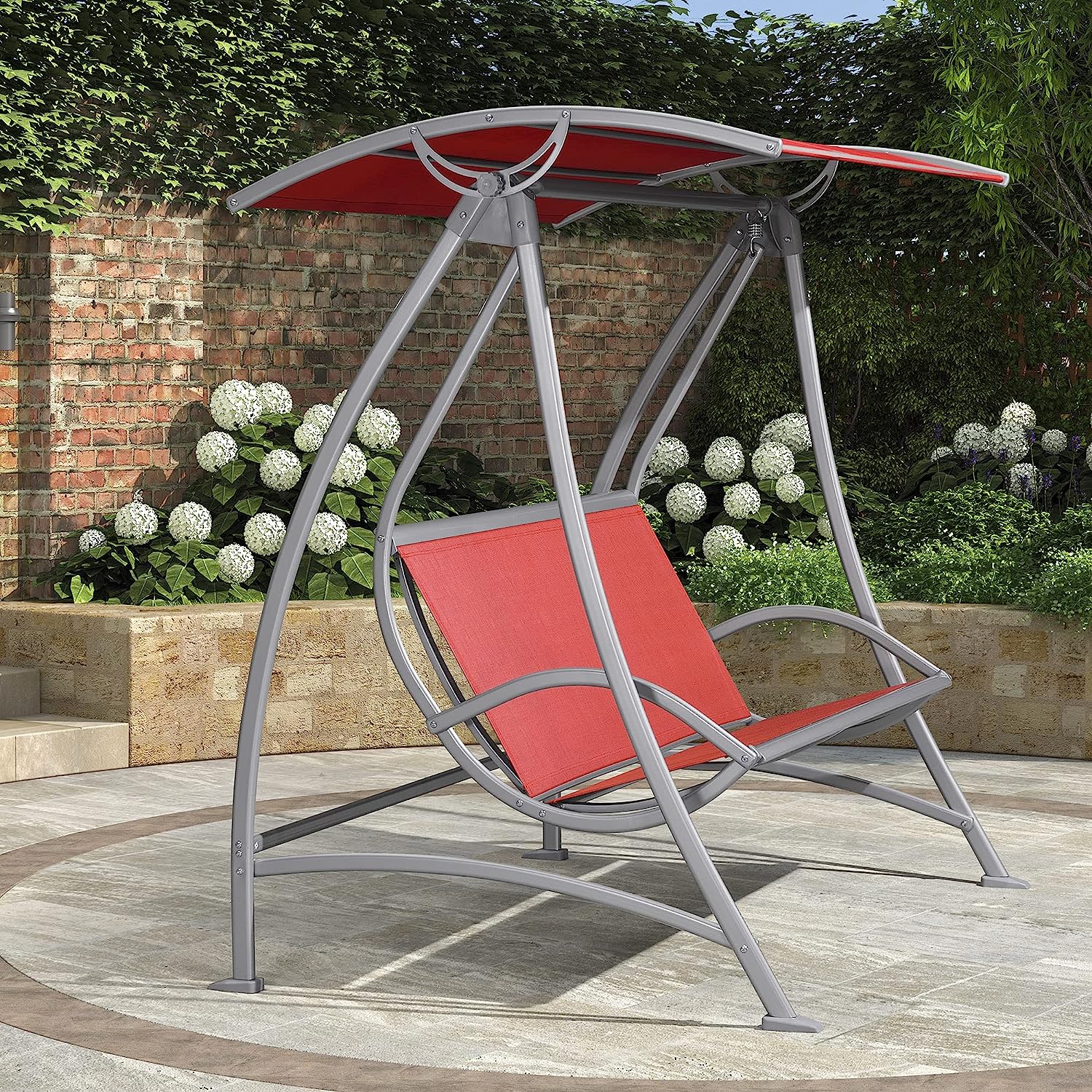 PURPLE LEAF 2-Seat Deluxe Outdoor Patio Porch Swing with Weather Resistant Steel Frame, Adjustable Tilt Canopy, Beige