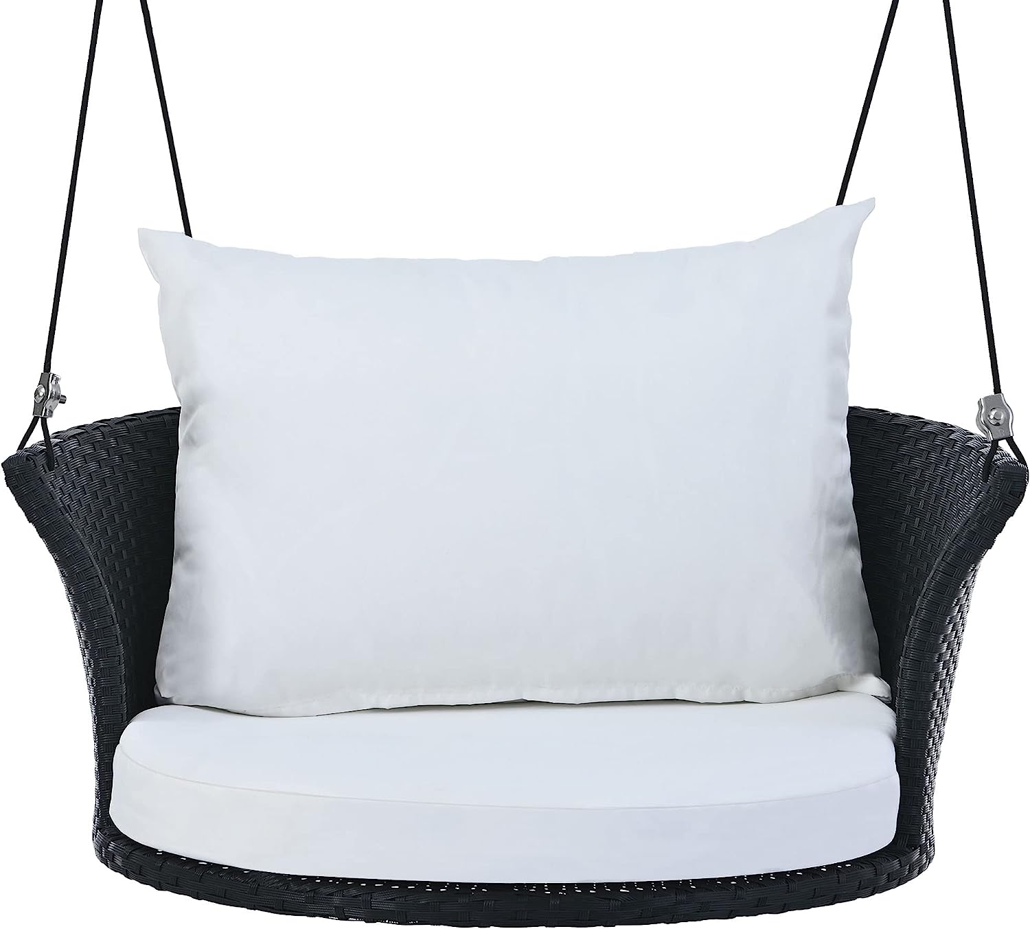 Patio 51.9” 2-Person Swing Chair,Outdoor Rattan Woven Hanging Seat with Adjustable Rope and Cushion,for Porch Lawn Garden Backyard Balconies (Black&b)