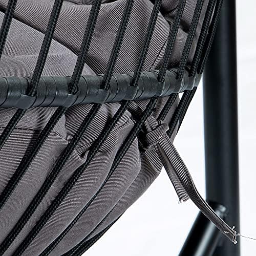 Hanging Egg Chair with Stand, 2 Person Heavy Duty Hanging Wicker Rattan Swing Chair Basket Hammock Nest Chair Seat for Indoor Outdoor Patio Lounger Swinging Loveseat (Beige)