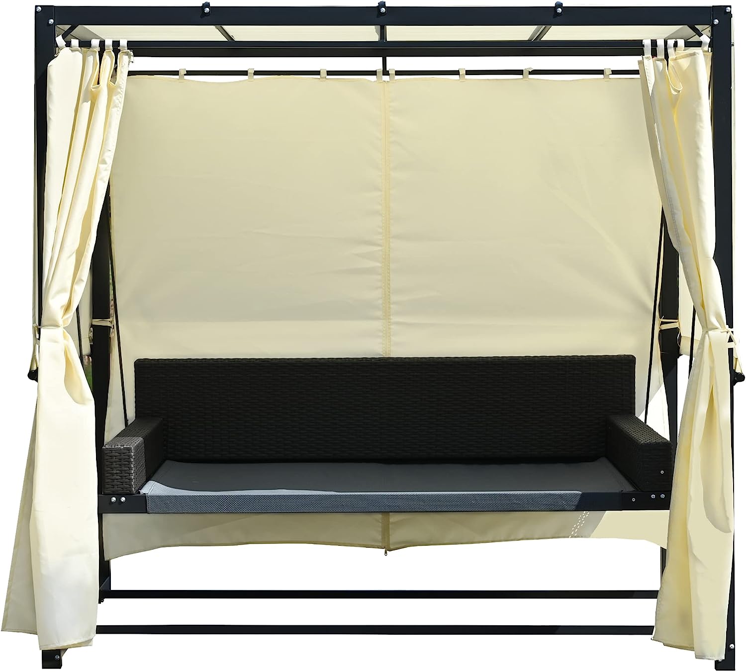 Patio 51.9” 2-Person Swing Chair,Outdoor Rattan Woven Hanging Seat with Adjustable Rope and Cushion,for Porch Lawn Garden Backyard Balconies (Black&b)