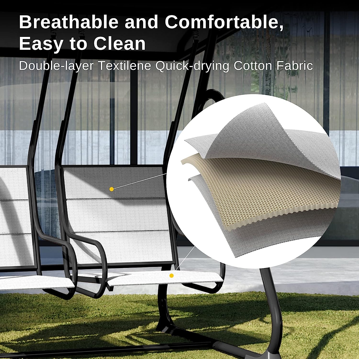 EAST OAK 2-Person Outdoor Patio Swing Chair with Adjustable Canopy, Porch Swing with Comfortable and Breathable Seats, Independent Swing Chairs for Garden, Balcony, Backyard, Chestnut Brown