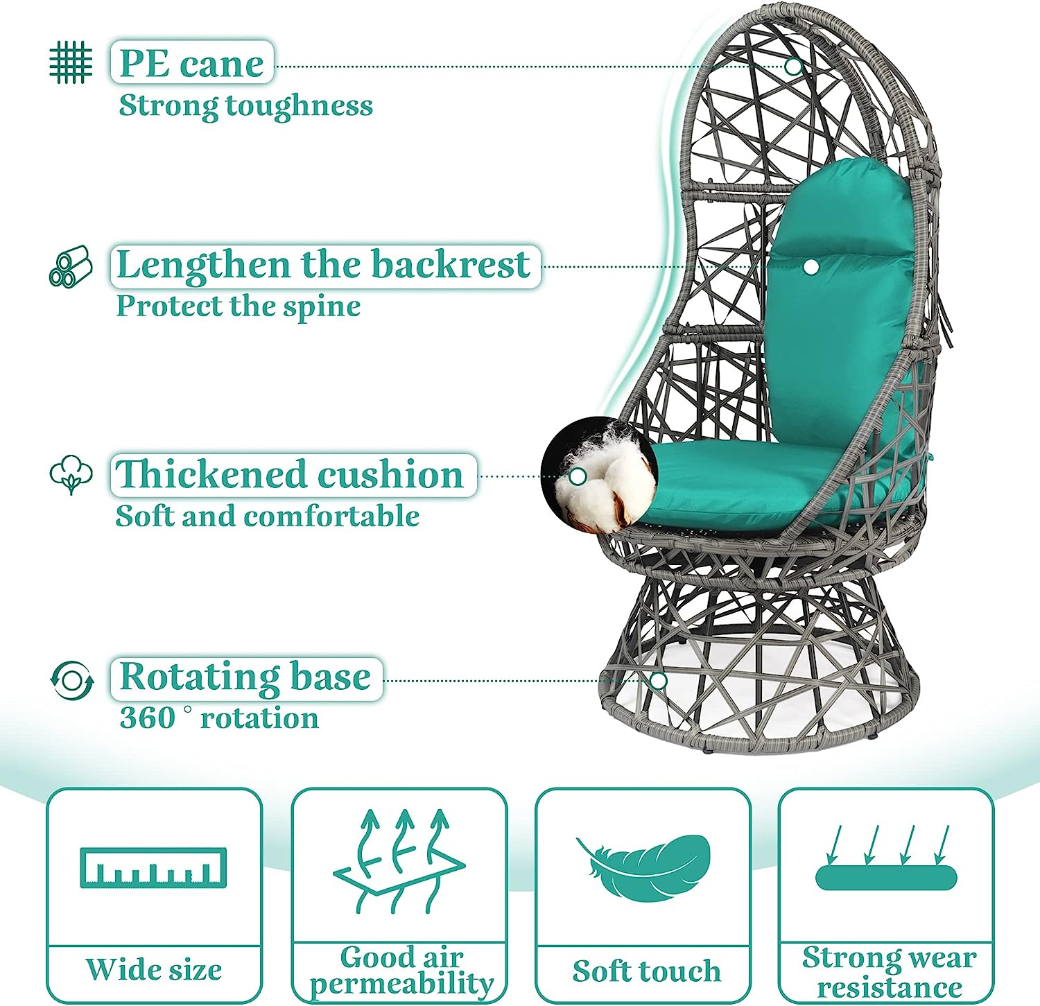 HOPUBUY Hammock Chair Egg Chair with Stand, Hanging Chair with Cushion and Pillow, Rattan Egg Swing Chair for Outdoor Indoor Bedroom, Porch, Balcony, Tree (C-Stand not Included)