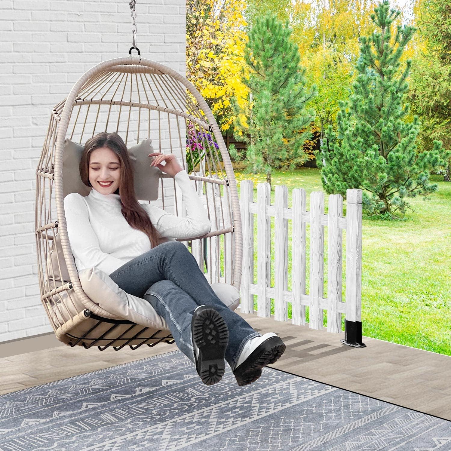 NICESOUL Hanging Egg Chair Without Stand PE Wicker Swing Hammock Egg Basket Ceiling Chairs with Cushions 265lbs Capaticy for Bedroom Living Room Patio Backyard Balcony (Brown)