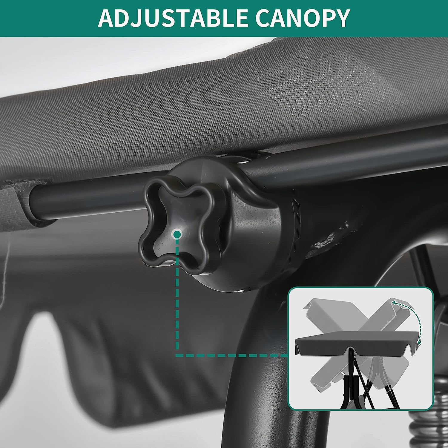 YITAHOME 3-Seat Porch Swing Outdoor Heavy Duty Patio Swing Chair with Stand Adjustable Canopy Soft Cushion for Garden, Patio, Lawn, Balcony and Deck, Black