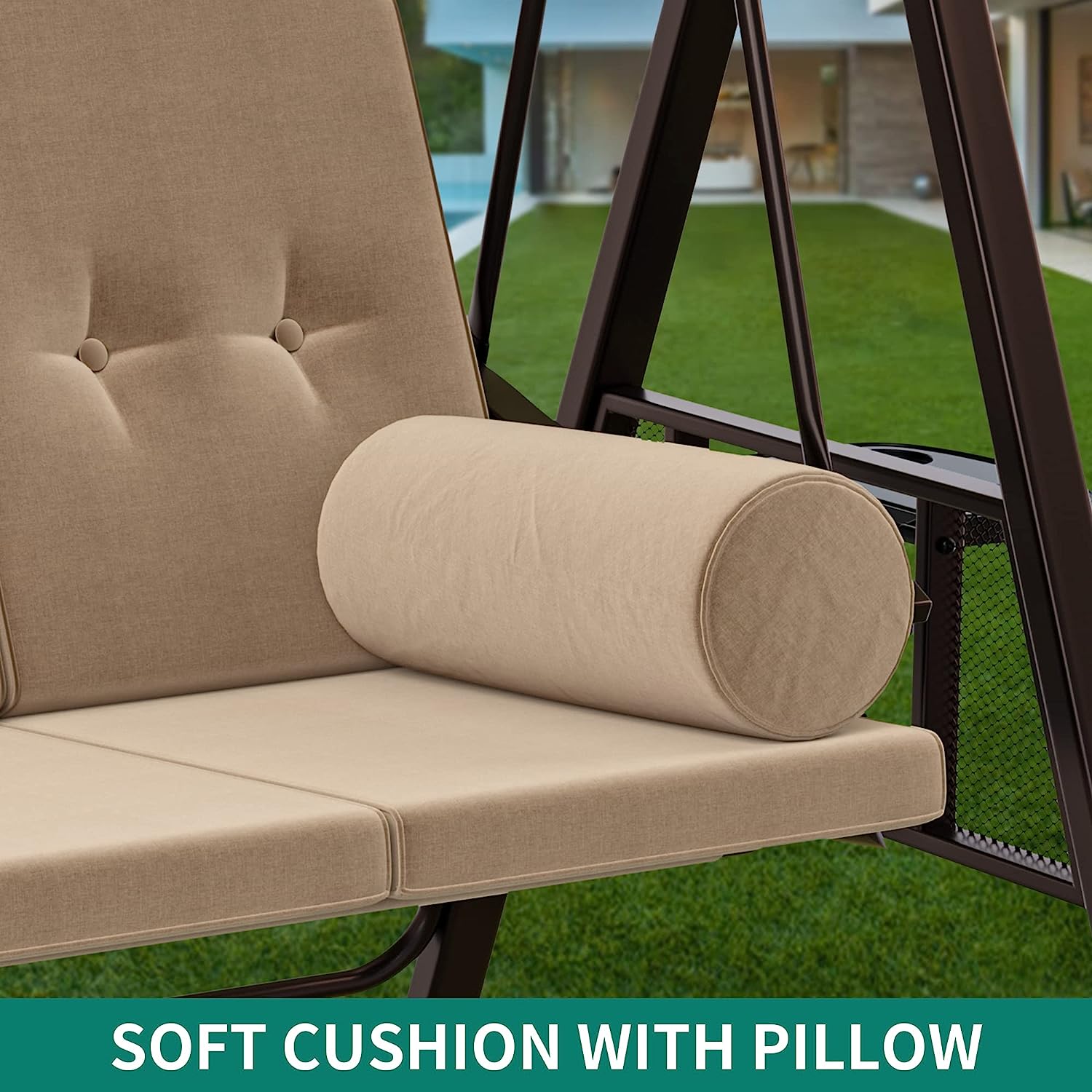 YITAHOME 3-Seat Deluxe Porch Swing Outdoor Heavy Duty Patio Swing Chair with Adjustable Canopy Removable Cushions Weather Resistant Steel Frame Suitable for Garden, Lawn, Backyard, Balcony, Navy Blue