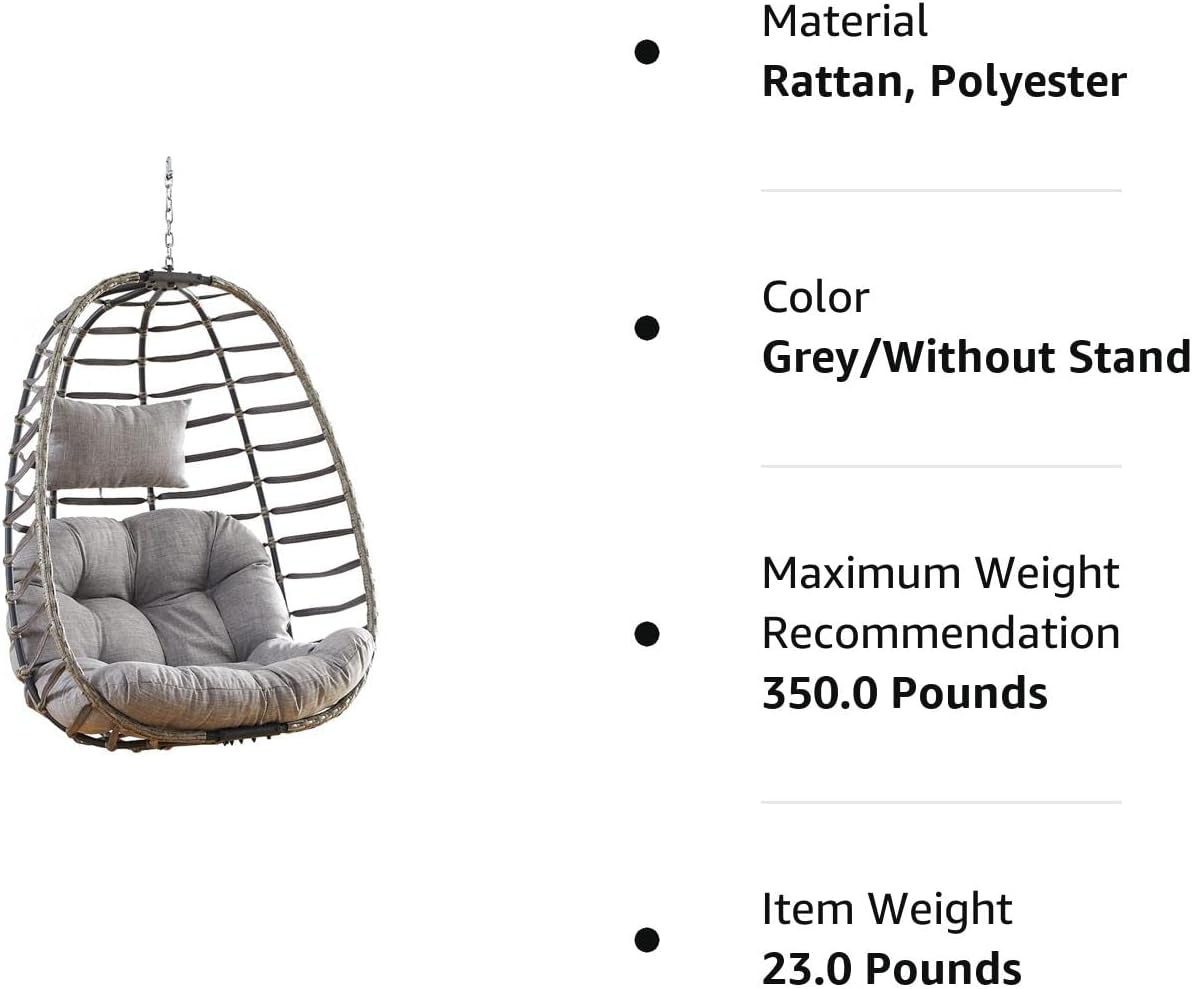 Rilyson Hanging Egg Chair Without Stand - Outdoor Egg Swing Chair with Resistant Cushion Wicker Rattan Swinging Egg Chair for Patio Garden Balcony(Grey/Blue)