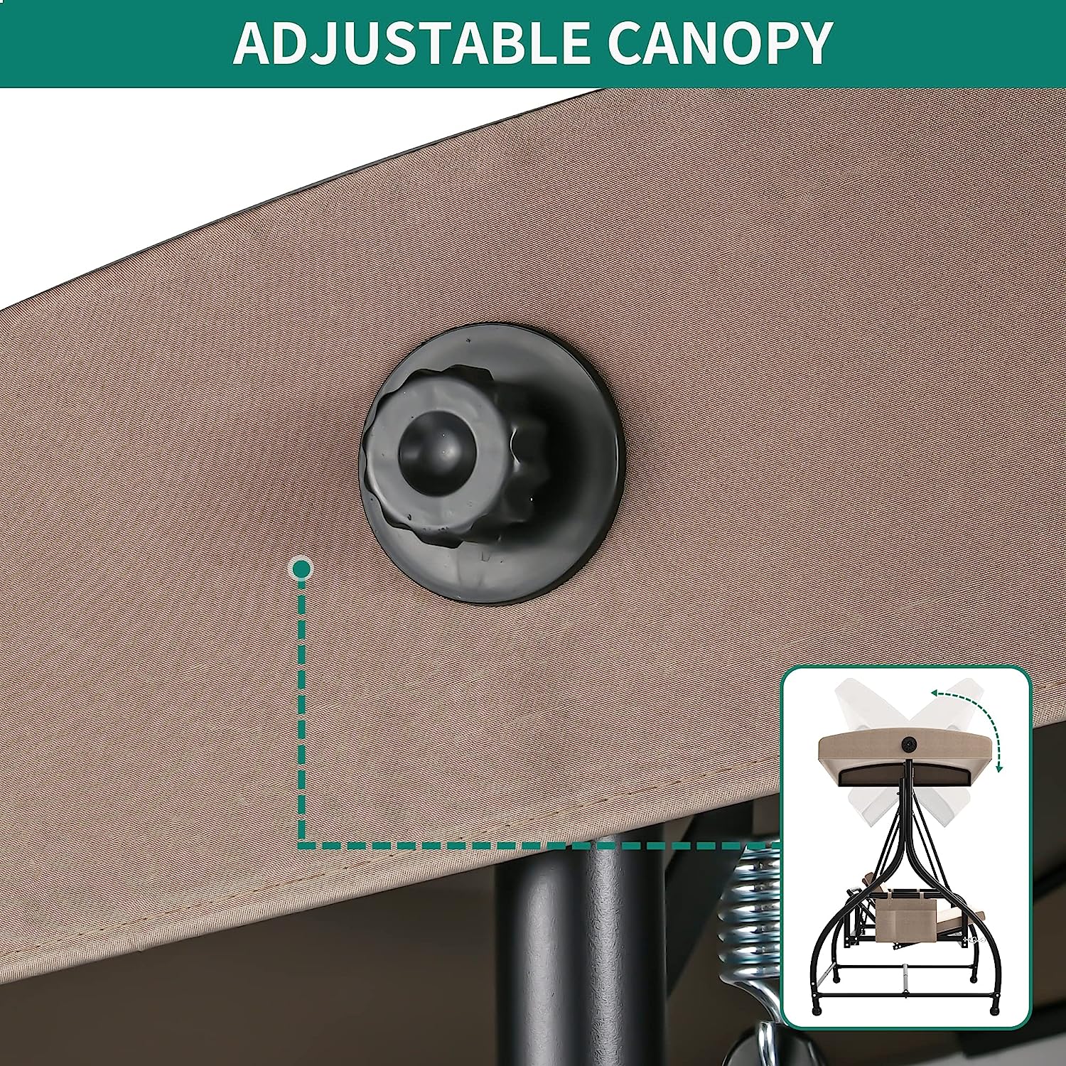 YITAHOME Porch Swing Bed 3-Seats Outdoor Patio Swing Heavy Duty Swing Chair with Adjustable Canopy Removable Cushion, Suitable for Adult in Garden, Poolside, Balcony, Brown