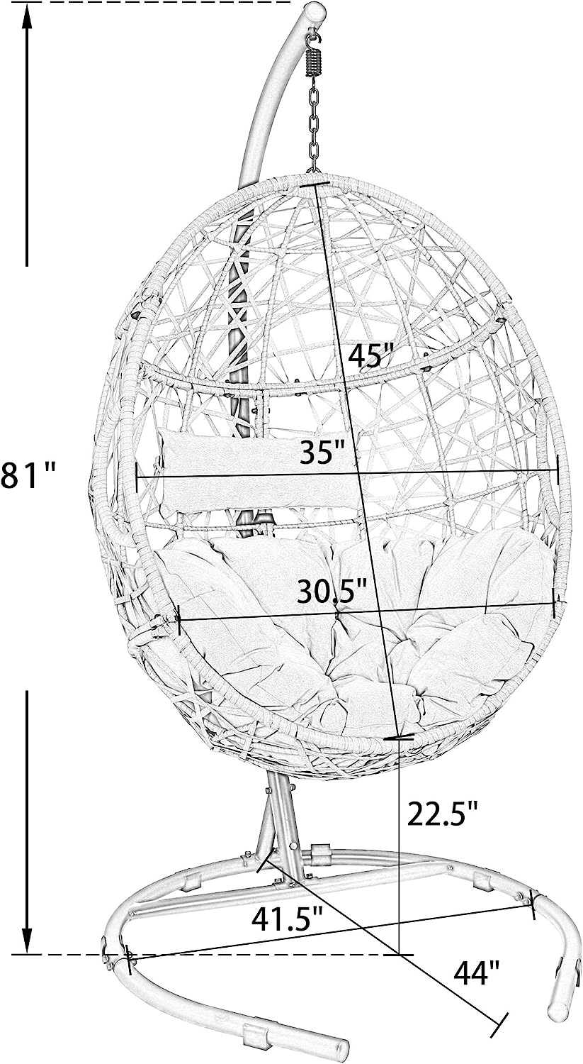 Iwicker Outdoor Rattan Egg Hanging Swing Chair with Cushions and Stand (Beige)