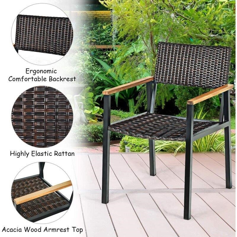 7 Pcs Outdoor Patio Rattan Dining Chair Table Set
