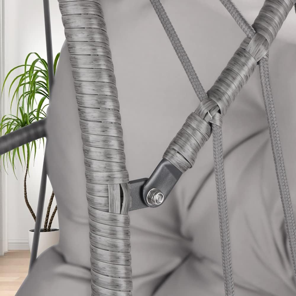 RADIATA Double Egg Chair with Stand Luxury Outdoor Patio Wicker Loveseat Hanging Swing Egg Chairs with Resistant Cushions Metal Frame 500 lbs Capaticy for 2 Persons Patio Backyard Balcony