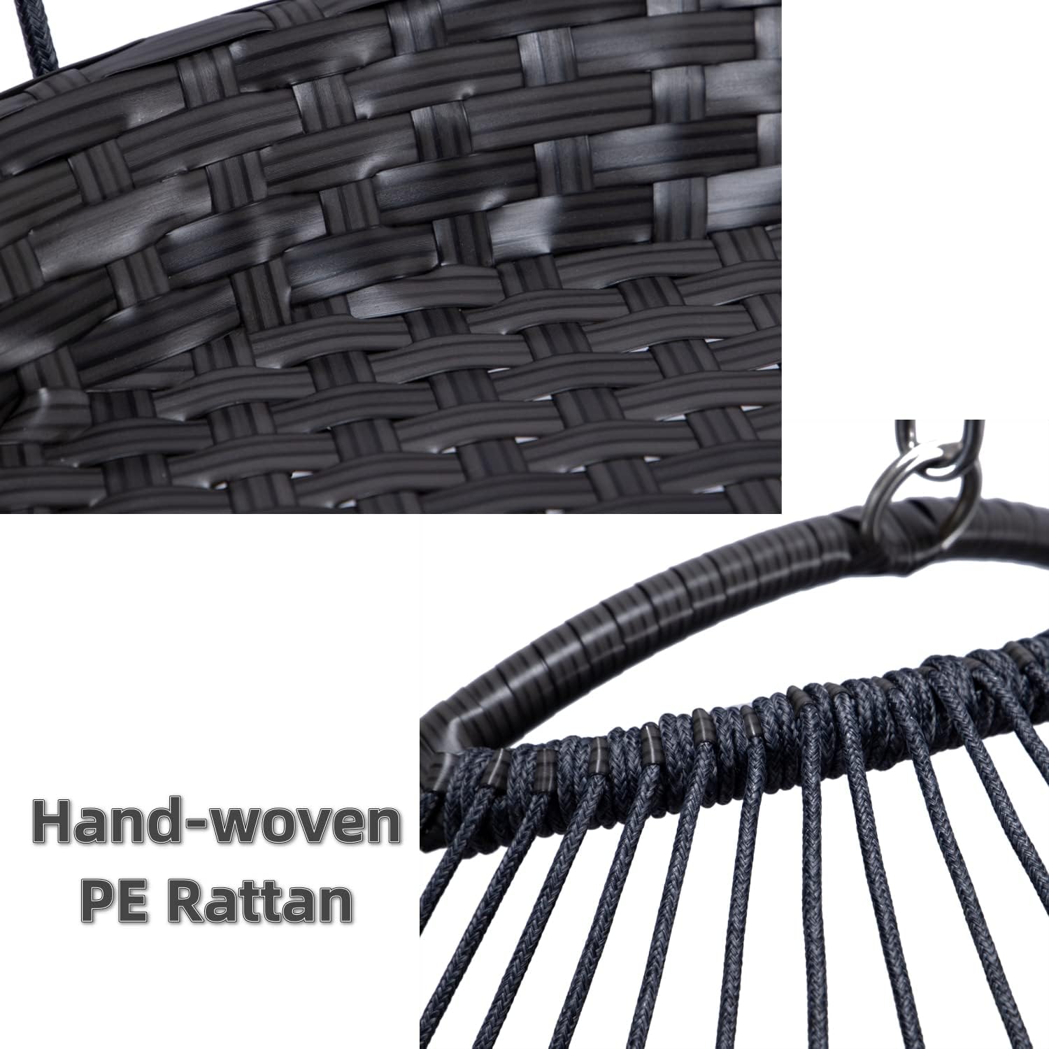 in Door Outdoor Patio Wicker Hanging Chair Swing Chair Patio Egg Chair UV Resistant Beige Cushion Aluminum Frame (Brown)