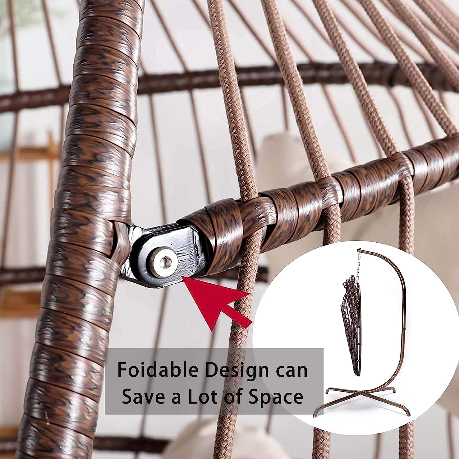 Swing Egg Chair Without Stand Indoor Outdoor Wicker Rattan Patio Basket Hanging Chair with UV Resistant Cushions 265lbs Capaticy for Bedroom Balcony Patio (Without Stand)