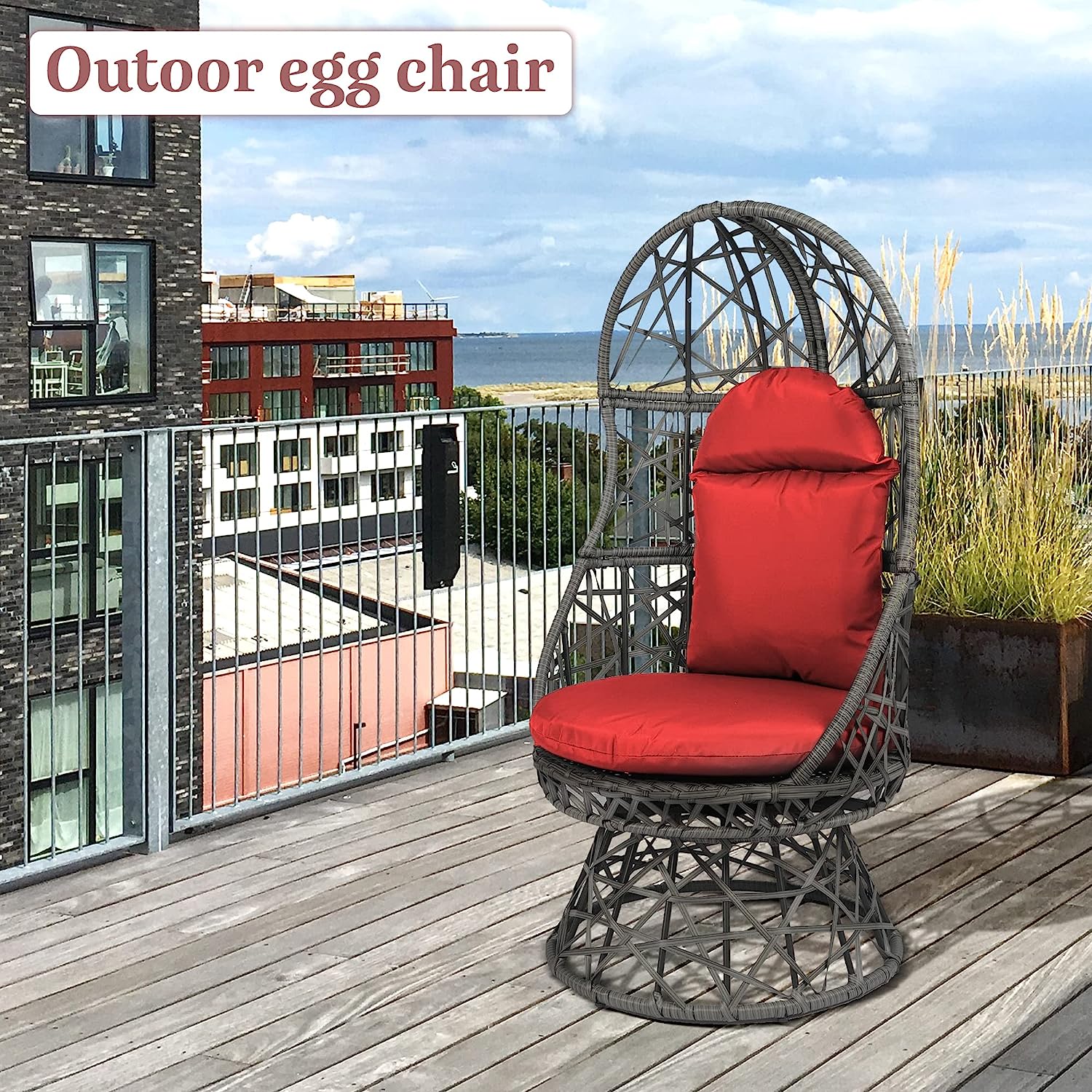 HOPUBUY Hammock Chair Egg Chair with Stand, Hanging Chair with Cushion and Pillow, Rattan Egg Swing Chair for Outdoor Indoor Bedroom, Porch, Balcony, Tree (C-Stand not Included)