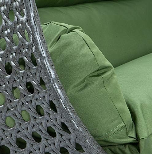 LeisureMod 2 Person Hanging Double Swing Chair, X-Large Wicker Rattan Egg Chair with Stand and Cushion for Indoor Outdoor Patio Garden (Light Green)