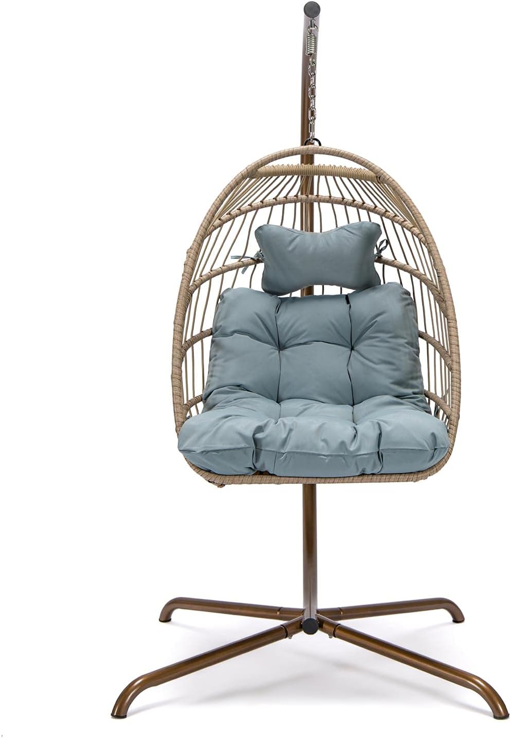 Indoor Outdoor Patio Wicker Hanging Chair Swing Egg Basket Chairs with Stand UV Resistant Cushions 350lbs Capaticy for Patio Backyard Balcony Xmas Gift