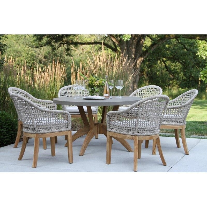 Hayden Round 4 - Person 52'' Long Teak Dining Set with Cushions