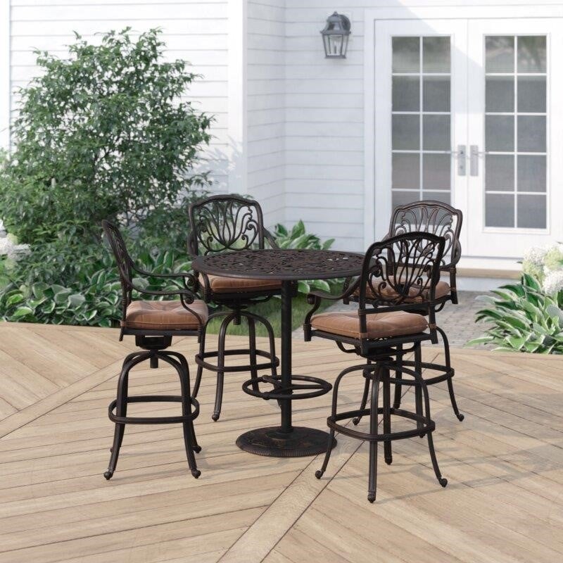 Lebanon Round 4 - Person 42'' Long Aluminum Bar Height Dining Set with Cushions