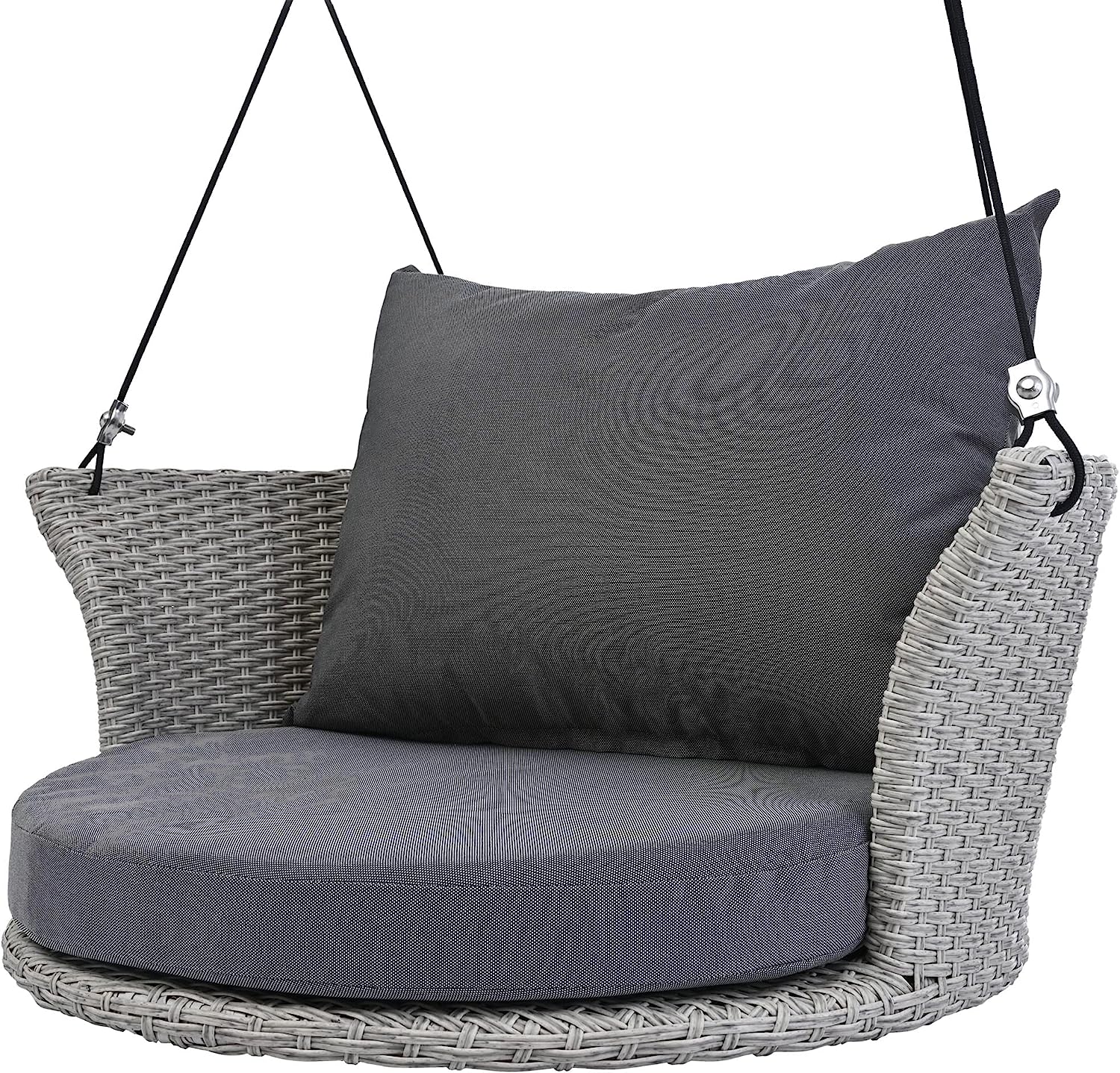 Patio 51.9” 2-Person Swing Chair,Outdoor Rattan Woven Hanging Seat with Adjustable Rope and Cushion,for Porch Lawn Garden Backyard Balconies (Black&b)