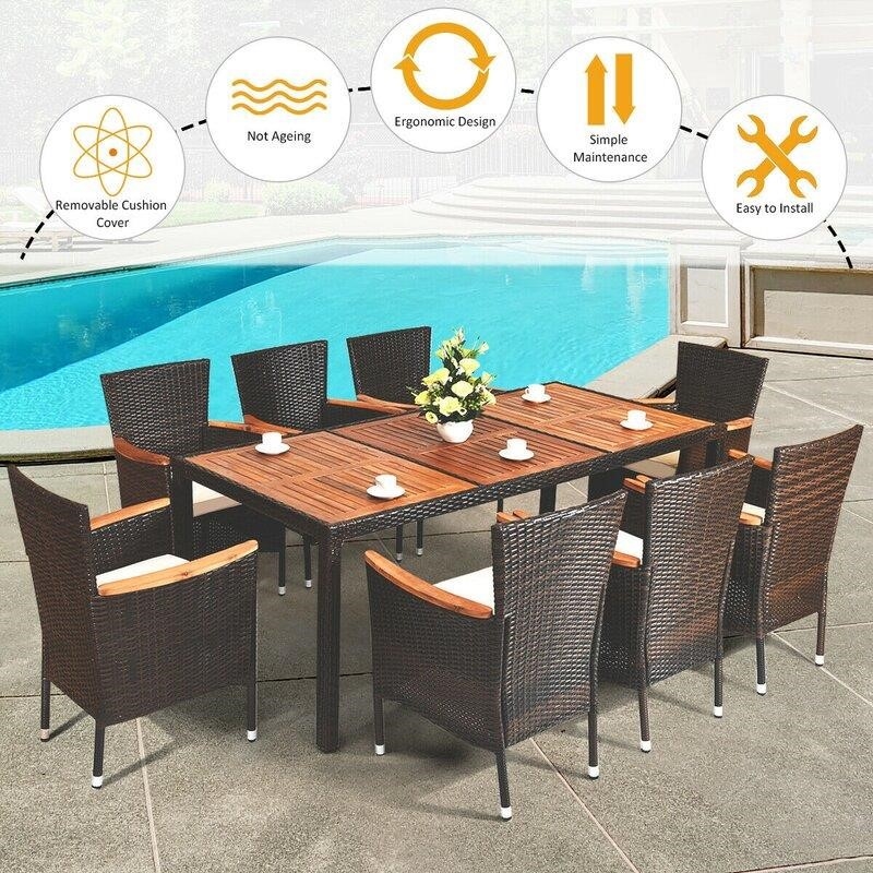 Hemmelgarn Rectangular 8 - Person 76'' Long Dining Set with Cushions