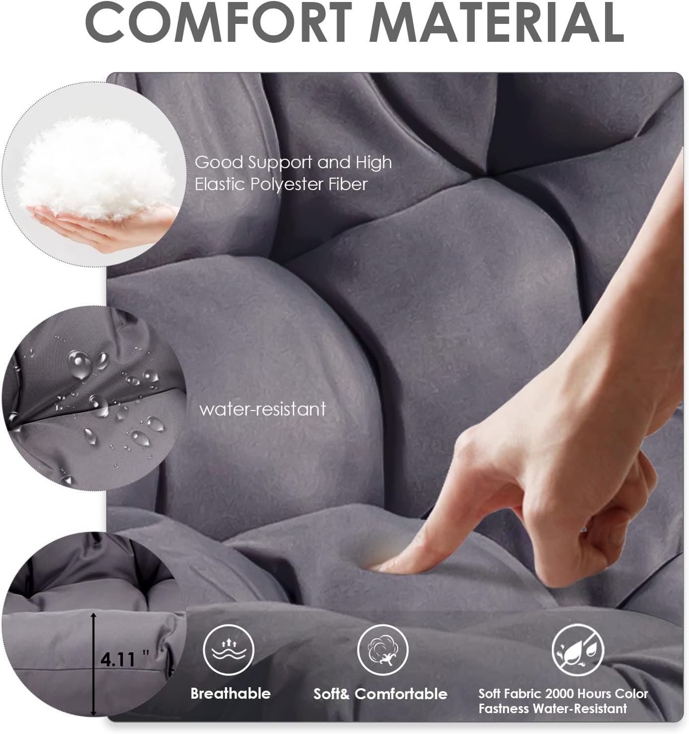 Indoor Outdoor Patio Wicker Hanging Chair Swing Egg Basket Chairs with Stand UV Resistant Cushions 350lbs Capaticy for Patio Backyard Balcony Xmas Gift