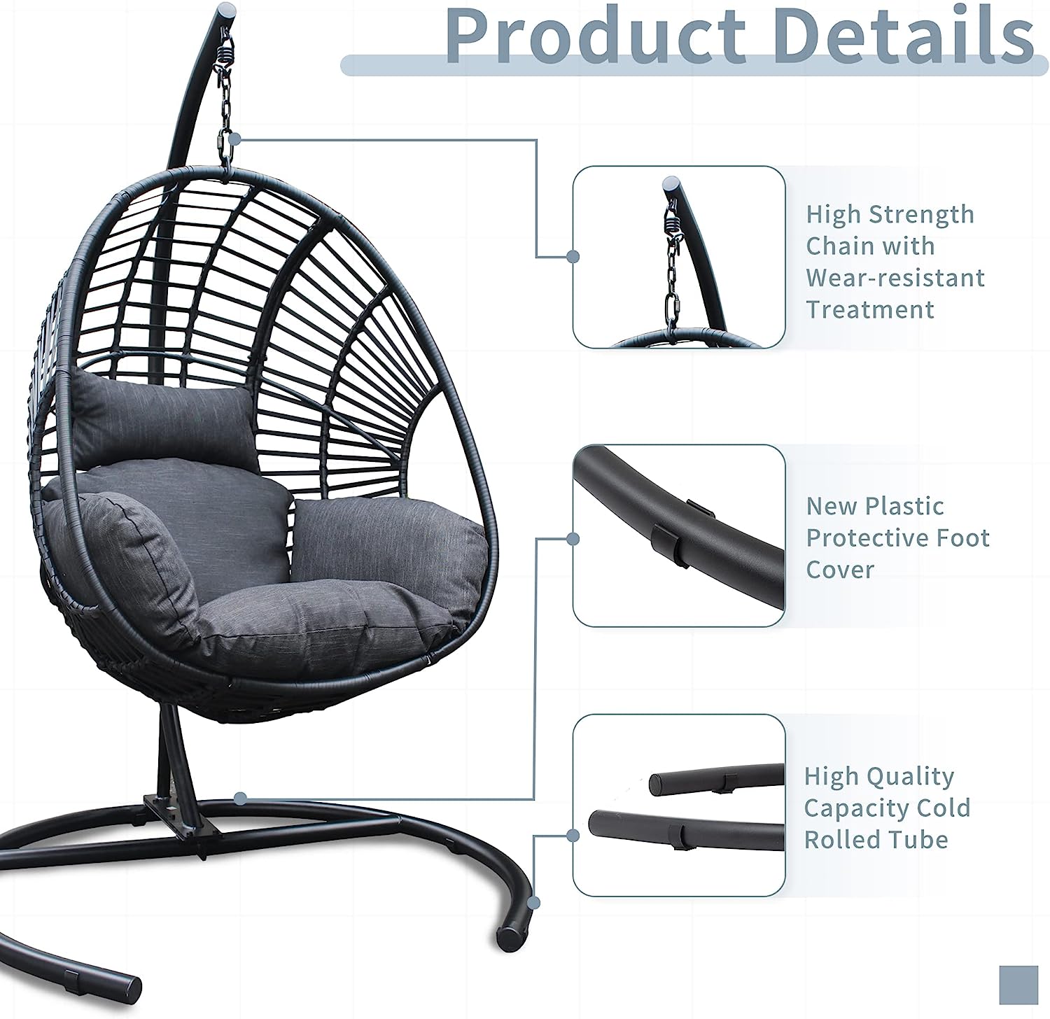 Olela Wicker Egg Swing Chair with Stand Indoor Outdoor,Hanging Egg Chair with Cushion and Pillow,Basket Chair for Bedroom,Living Room or Patio Garden (Natural-Round Base)