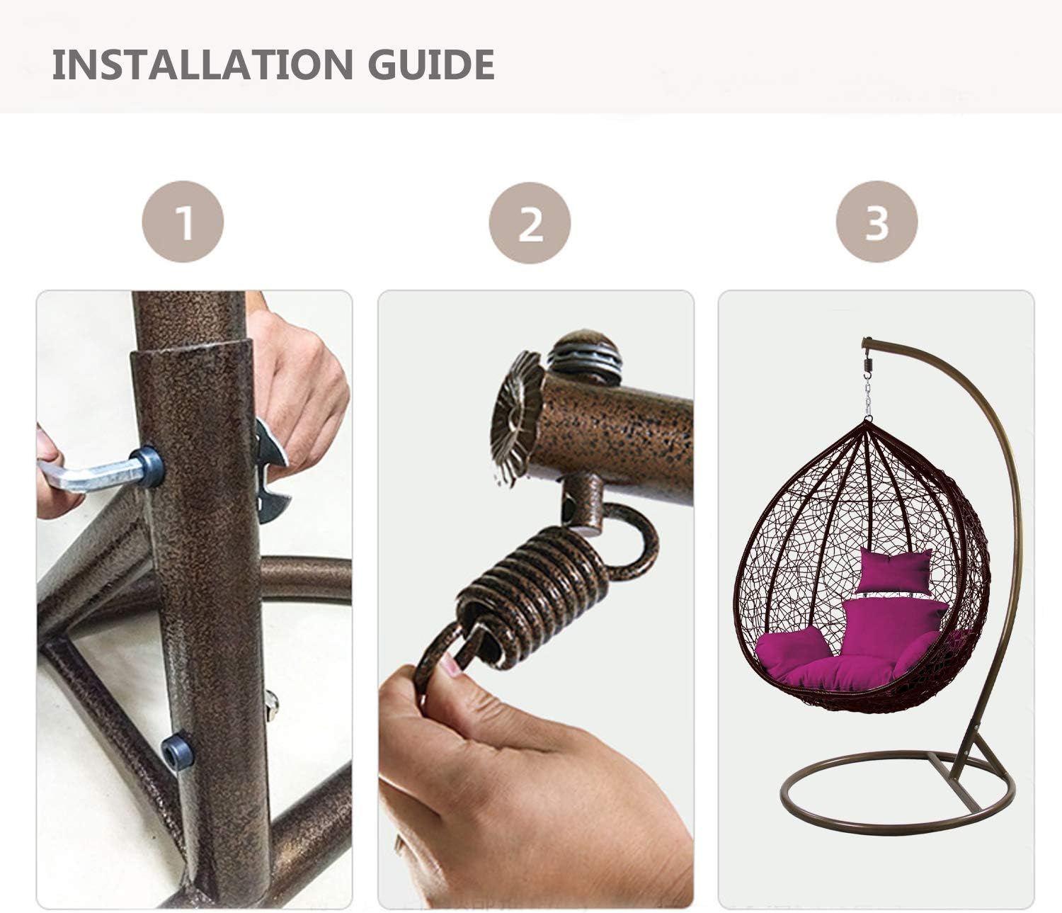 J.M.Deco Porch Swing Chair with Stand, Cushion & Pillow, Goldden Egg Rattan Wicker Swing Hanging Chair, Hammock Chair for Indoor, Outdoor, Garden, Backyard & Patio