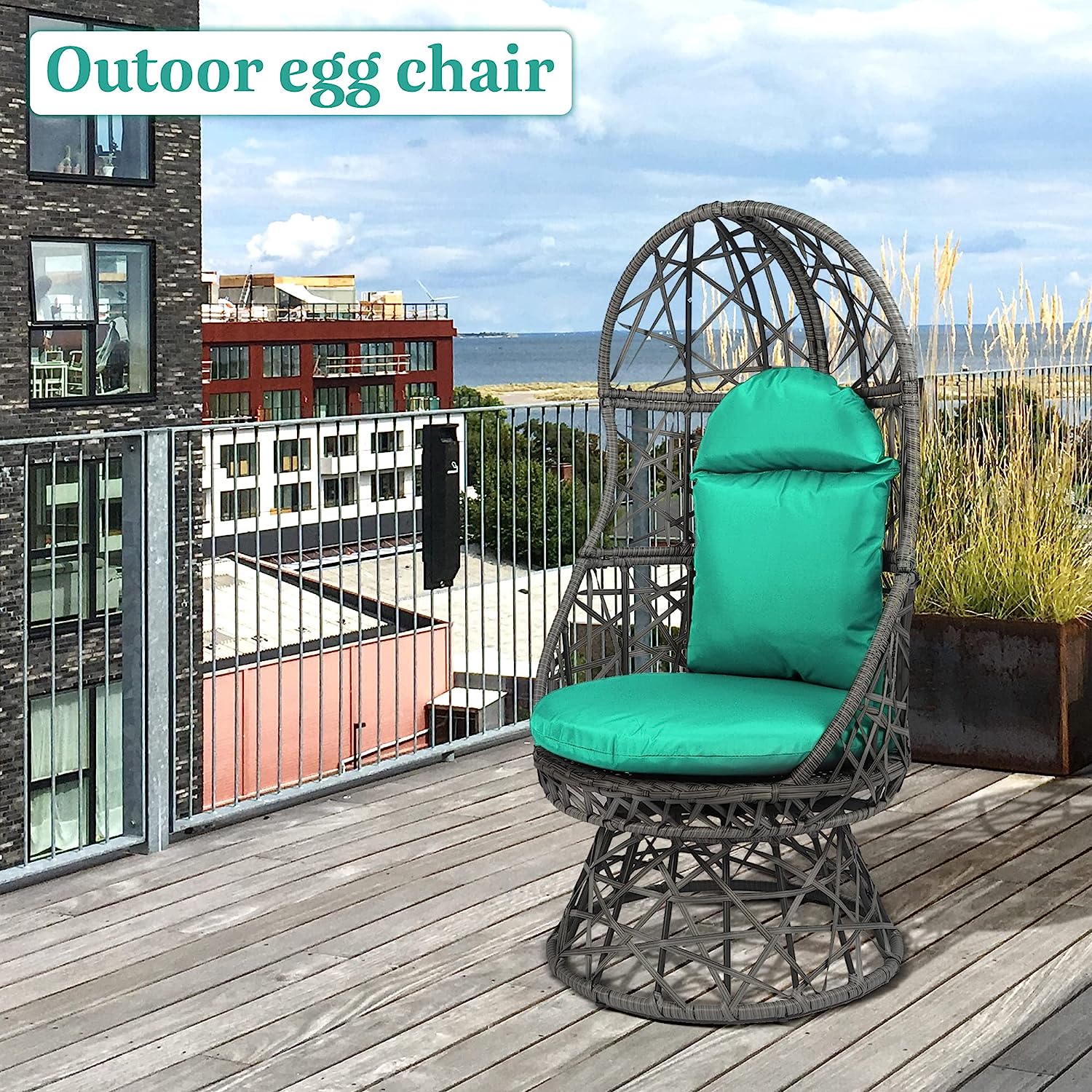 HOPUBUY Hammock Chair Egg Chair with Stand, Hanging Chair with Cushion and Pillow, Rattan Egg Swing Chair for Outdoor Indoor Bedroom, Porch, Balcony, Tree (C-Stand not Included)