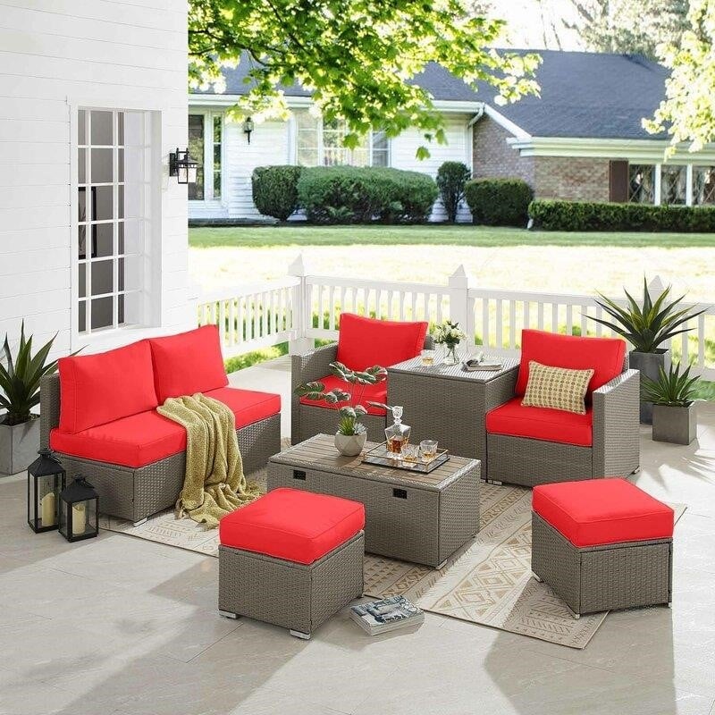 Aaleena Wicker/Rattan 6 - Person Seating Group with Cushions