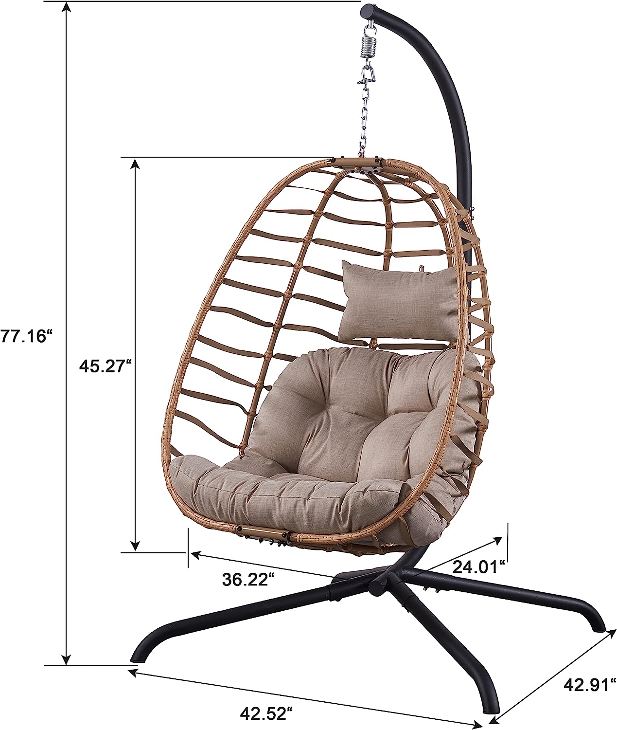 Rilyson Hanging Egg Chair Without Stand - Outdoor Egg Swing Chair with Resistant Cushion Wicker Rattan Swinging Egg Chair for Patio Garden Balcony(Grey/Blue)
