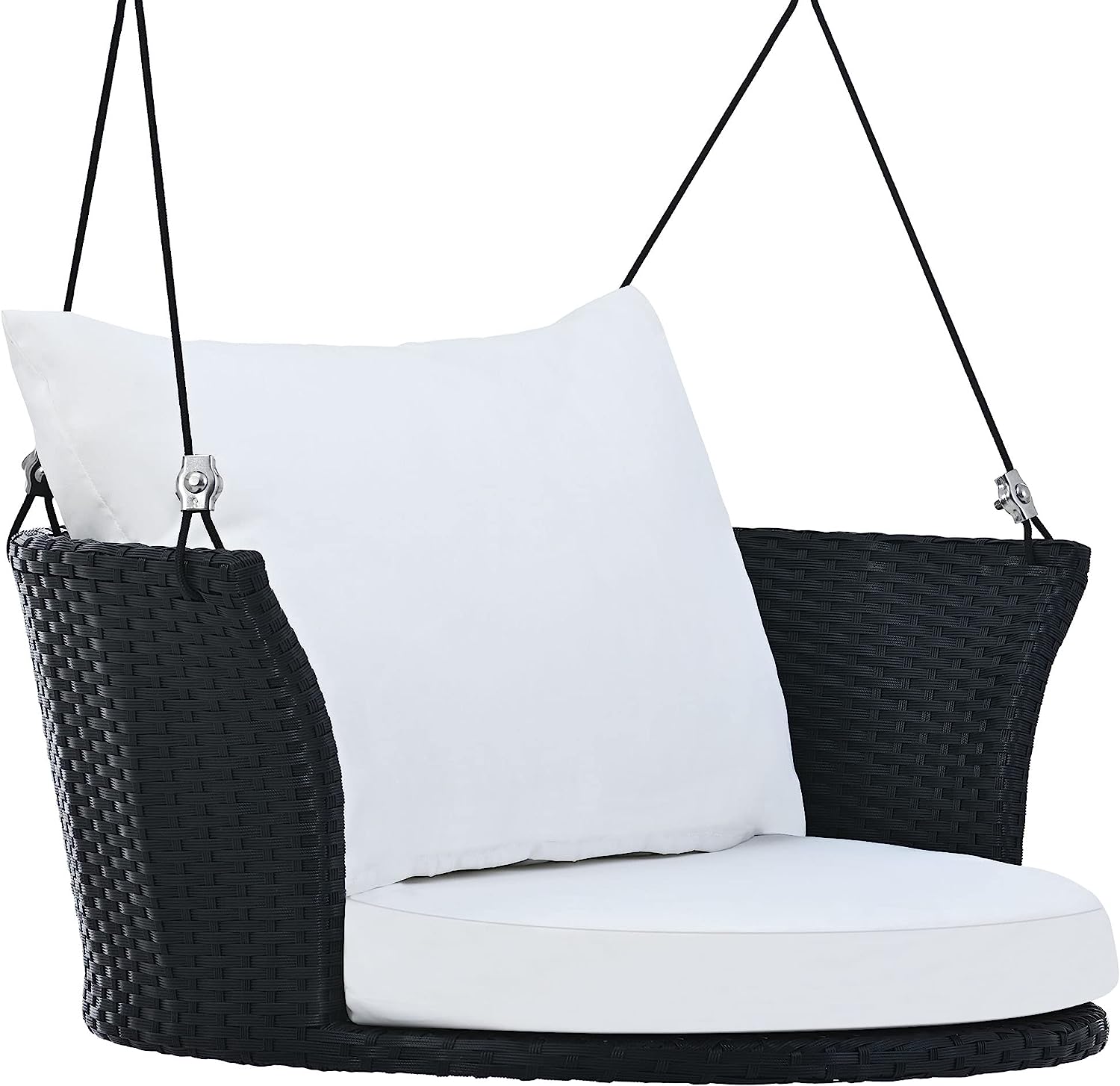 Patio 51.9” 2-Person Swing Chair,Outdoor Rattan Woven Hanging Seat with Adjustable Rope and Cushion,for Porch Lawn Garden Backyard Balconies (Black&b)